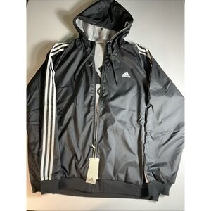 Vintage Adidas Reversible Jacket Black Grey Windbreaker Fleece Hooded XL NWT